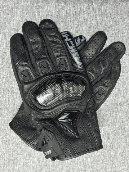 Motorcycle Gloves – Black Racing Genuine Leather, White Road Riding Team Gloves for Men, Summer & Winter with Touch Screen Compatibility