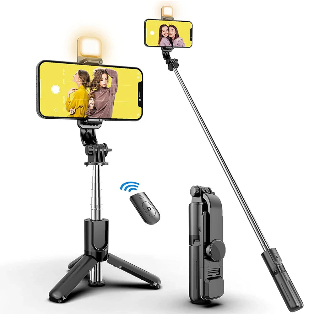 Wireless Bluetooth Selfie Stick Tripod – Foldable & Portable with Fill Light and Remote for iPhone & Android Phones