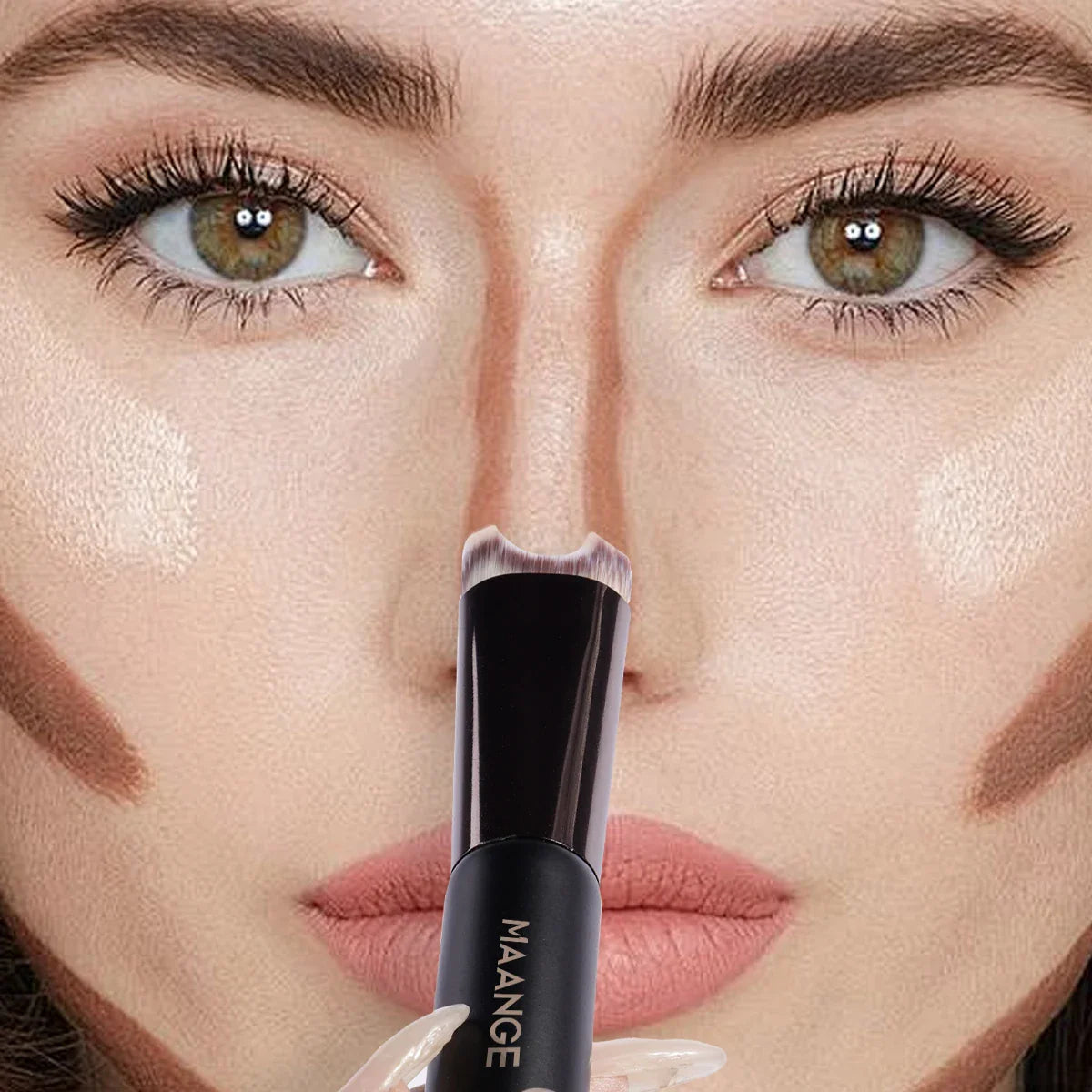 MAANGE U-Shaped Nose Contour Brush – Double Head Makeup Brush for Sculpting, Defining, Foundation & Highlighter