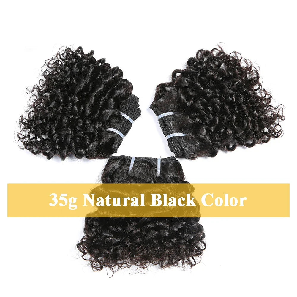 Code Calla Bouncy Curly Hair Bundles – Double Draw 6-inch Short Cut Remy Human Hair Extensions in Natural Black & Brown