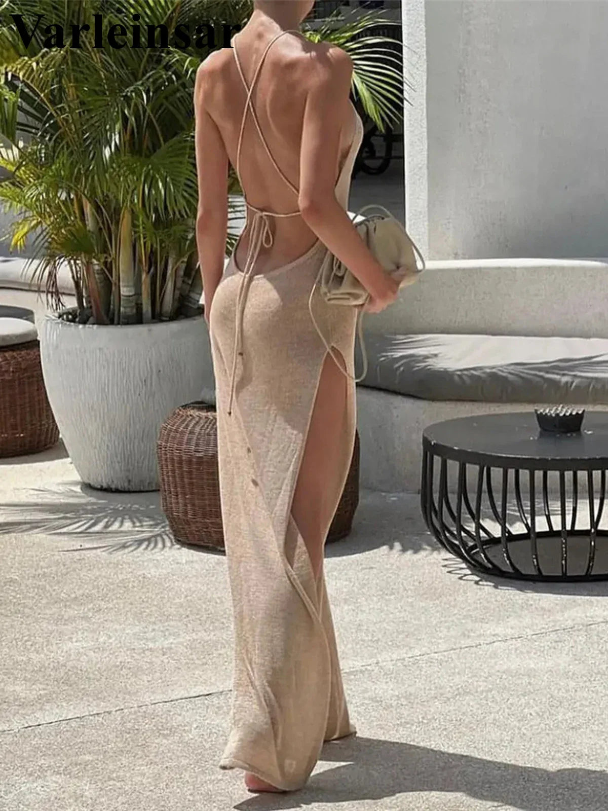 XS–L 12 Colors High Slit Crochet Knitted Beach Cover-Up Tunic Dress for Women – Summer Beachwear V5316