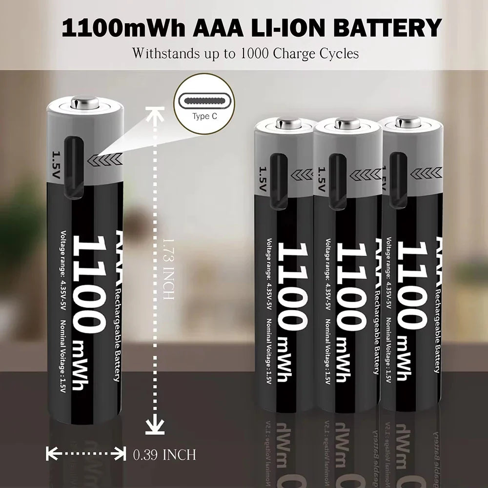 MATOV USB Rechargeable Li-ion AA 3400mWh & AAA 1100mWh 1.5V Batteries Pack
