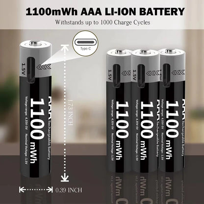 MATOV USB Rechargeable Li-ion AA 3400mWh & AAA 1100mWh 1.5V Batteries Pack