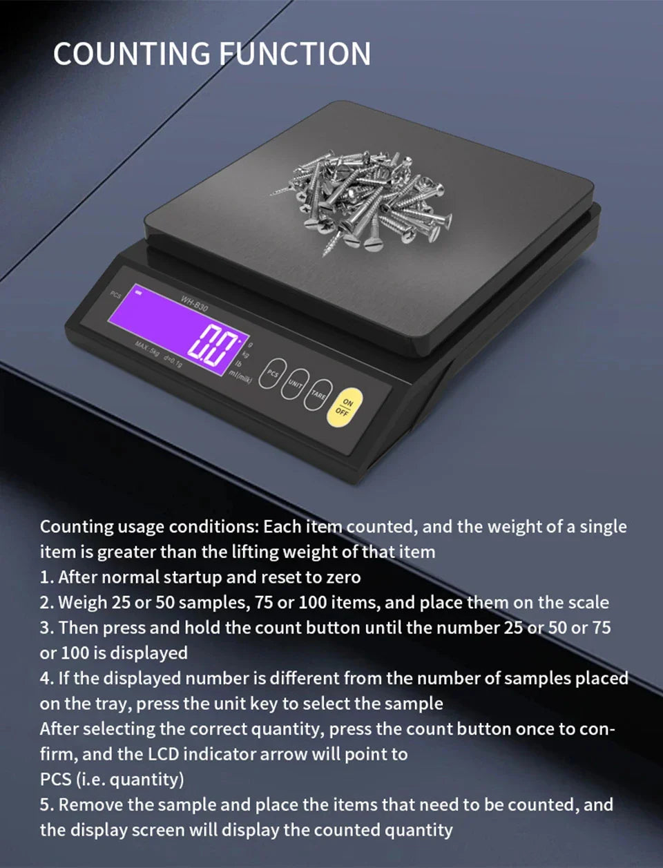 5kg/0.1g and 10kg/1g Digital Electronic Kitchen Scale, LCD Display, Fully Waterproof Stainless Steel Weighing Tool for Baking