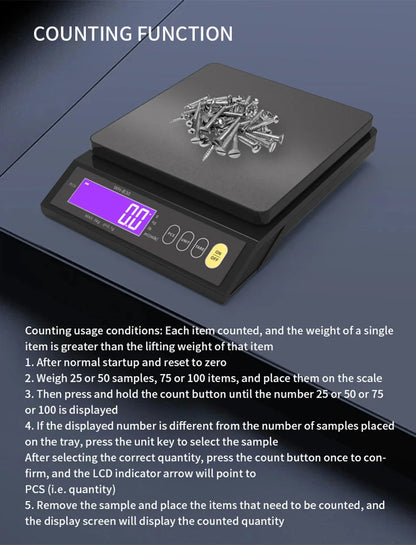 5kg/0.1g and 10kg/1g Digital Electronic Kitchen Scale, LCD Display, Fully Waterproof Stainless Steel Weighing Tool for Baking