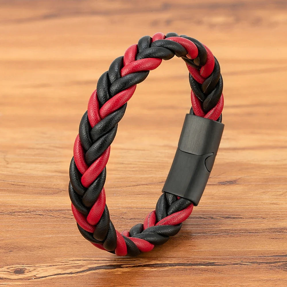 XQNI Braided Leather Bracelet - Stainless Steel Punk Charm Jewelry Gift for Men Husband Friend