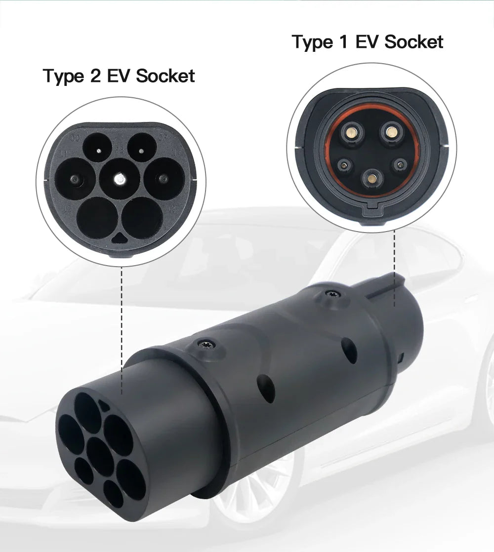 Kolanky Type2 to Type1 EV Charger Adapter – IEC 62196, 16A/32A J1772 Converter for Electric Vehicle Charging Connector