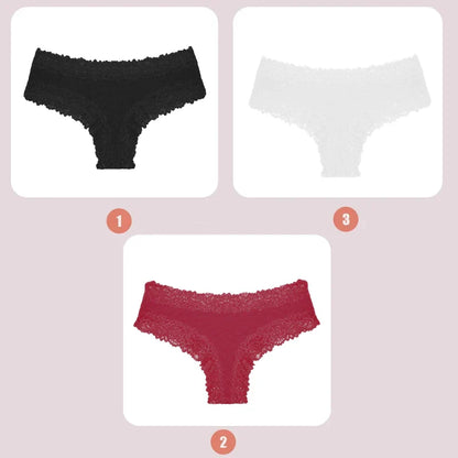 3PCS Lace Seamless Cotton Panties - Ribbed Brazilian Low Waist, Breathable Women’s Underwear, Plus Size Lingerie