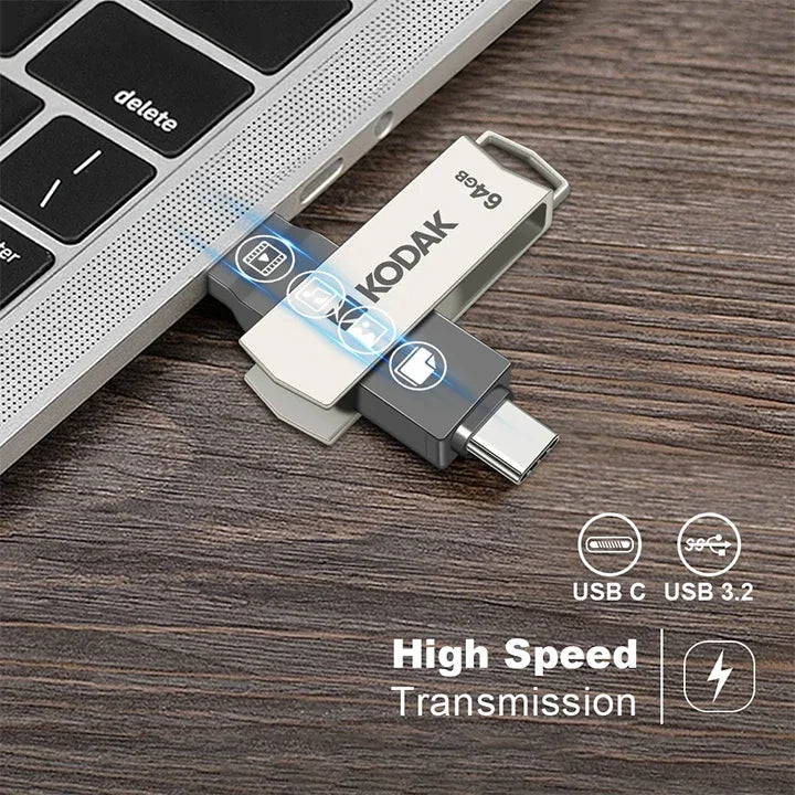 KODAK USB 3.2 Type-C Flash Drive – High-Speed 32GB/128GB/256GB Dual Memory Stick for Smartphone & Laptop