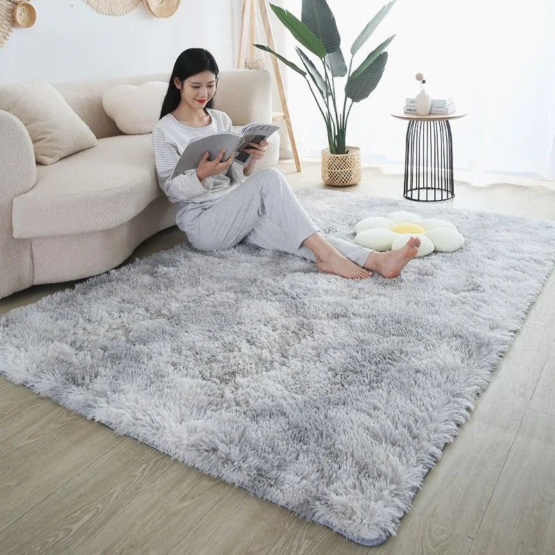 Furry Nordic Style Area Rug – Large Non-Slip Carpet for Living Room, Bedroom & Kids Room, Black/Gray/White Decor