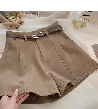 Casual Women’s A-Line Shorts — Vintage Solid High Waist Office & Streetwear Summer Trousers