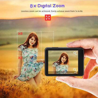 F6W Action Camera — 5K/4K60FPS, 48MP, 2.2" Touch LCD, EIS, Dual Screen, Wi-Fi, 170° Waterproof 30M, 8X Zoom Sports Camera with Wireless Mic