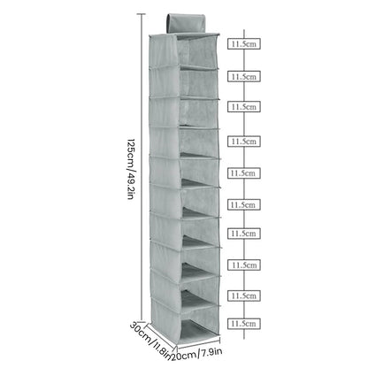 10-Layer Hanging Storage Bag - Foldable Space-Saving Organizer for Clothes, Hats, Shoes, Fits Collapsible Wardrobes, Available in 1/2Pcs
