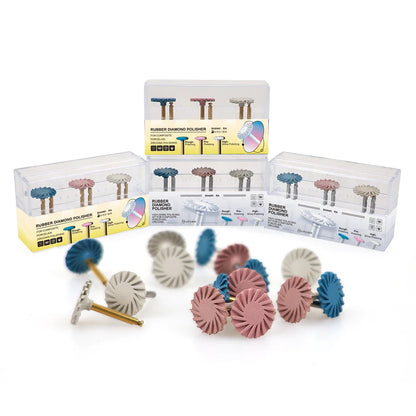 6pcs Dental Rubber Polisher Kit – Composite Resin Diamond Polishing Discs, 14mm Spiral Flex Wheels