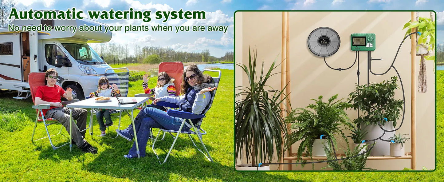 Solar Drip Irrigation System Kit – Automatic DIY Garden Watering Timer with Display Screen for Plants & Travel Use