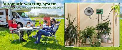 Solar Drip Irrigation System Kit – Automatic DIY Garden Watering Timer with Display Screen for Plants & Travel Use