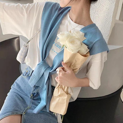 Women’s Summer Knitted Shawl – Thin Cape Scarf with Fake Collar Neck Guard