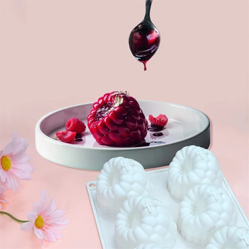 6-Cavity Raspberry Mousse Silicone Mold – 3D Fruit Dessert & Chocolate DIY Cake Decorating Tool