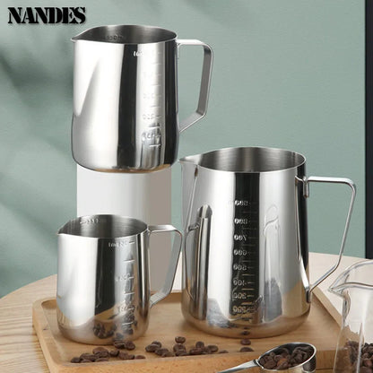 Stainless Steel Milk Frother Jug — Latte Pitcher with Measurement for Coffee & Espresso Barista Tools
