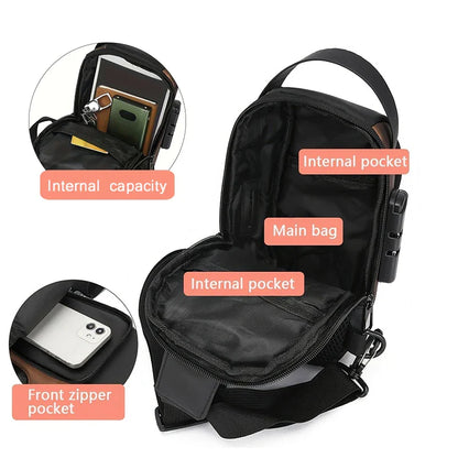 Durable Oxford Fabric Men’s Sling Bag — Stylish Motorcycle Crossbody Chest Pack with Phone Pocket & Zip Closure for Daily Commute