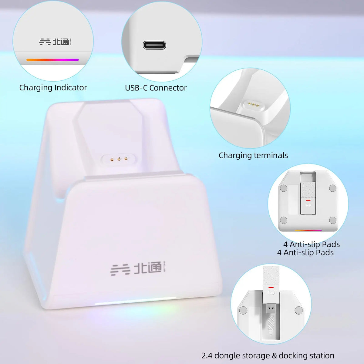 BEITONG KP20/KP40/KP70 Controller Charging Dock - Gamepad Charging Station with LED Indicator & 2.4GHz Dongle Storage
