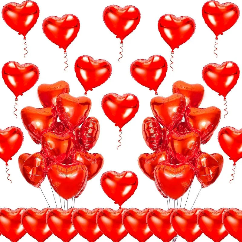 18 Inch Red Heart Foil Balloons - Love Shape Aluminum Balloons for Wedding, Birthday & Home Party Decorations