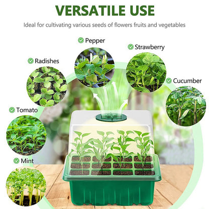 Seed Starter Tray Box with LED Grow Light - Adjustable Ventilation and Humidity, Nursery Pot Seedling Germination Planter, 6/12/13 Cell