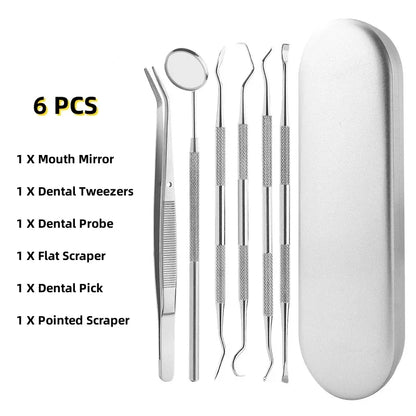Stainless Steel Dental Tools Kit – Dentist Mirror, Double Probe & Sickle Hoe Tooth Cleaner for Oral Care