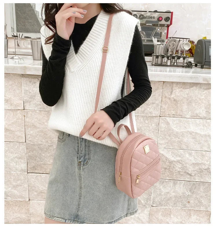 2024 K-Style Quilted Embroidered Small School Backpack for Girls - Western-Inspired Ladies' Bag