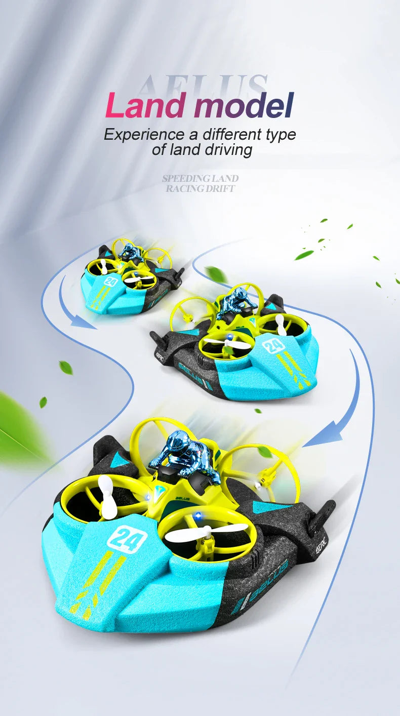 4DRC Mini RC Drone – 3-in-1 Sea, Land & Air Quadcopter with Altitude Hold, Headless Mode & 2.4G Remote Control Helicopter Toy