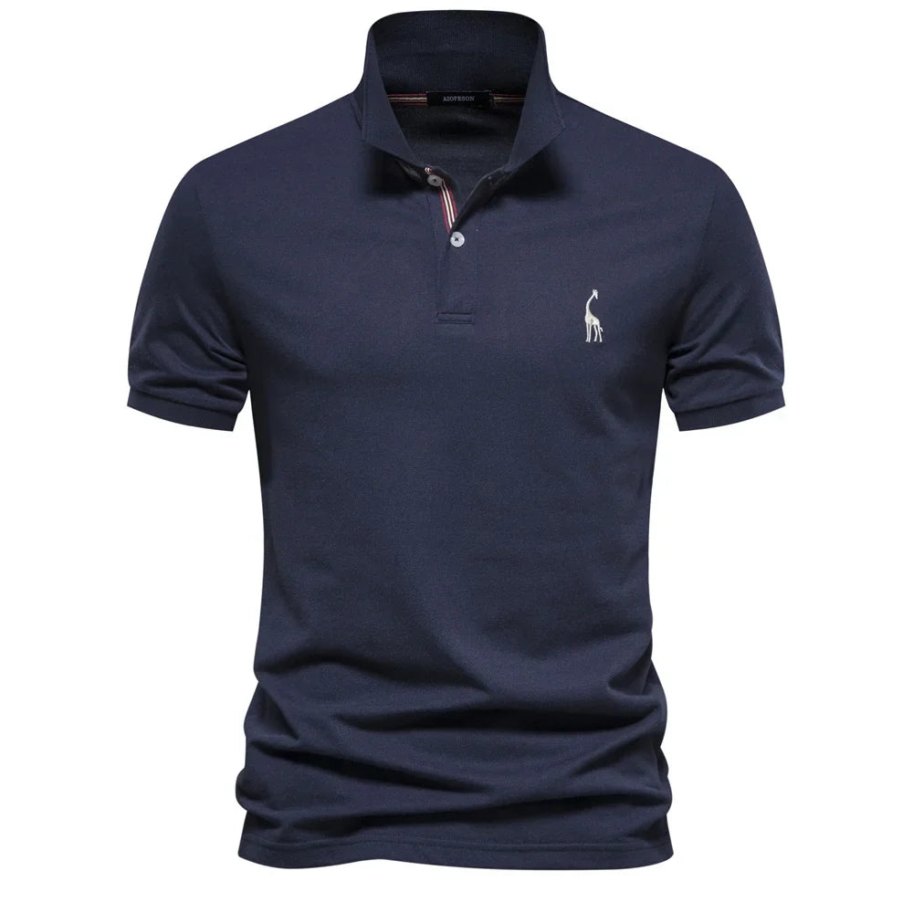 AIOPESON Men's Cotton Polo Shirt - Short Sleeve Solid Color Summer Casual Polo Top