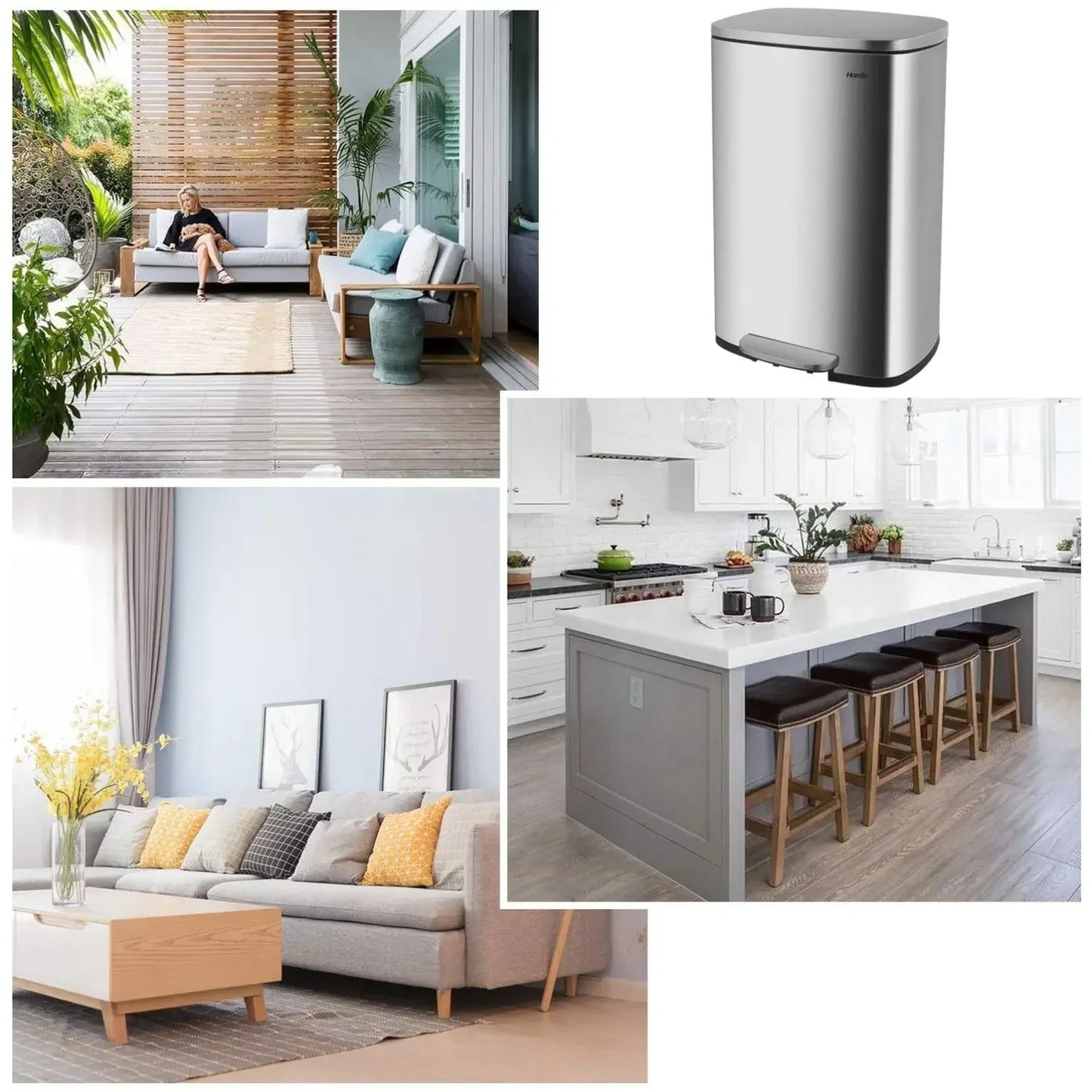 50L Stainless Steel Step Trash Can — Kitchen & Home Garbage Bin for Office, Bedroom, Garage, Living Room & Bathroom