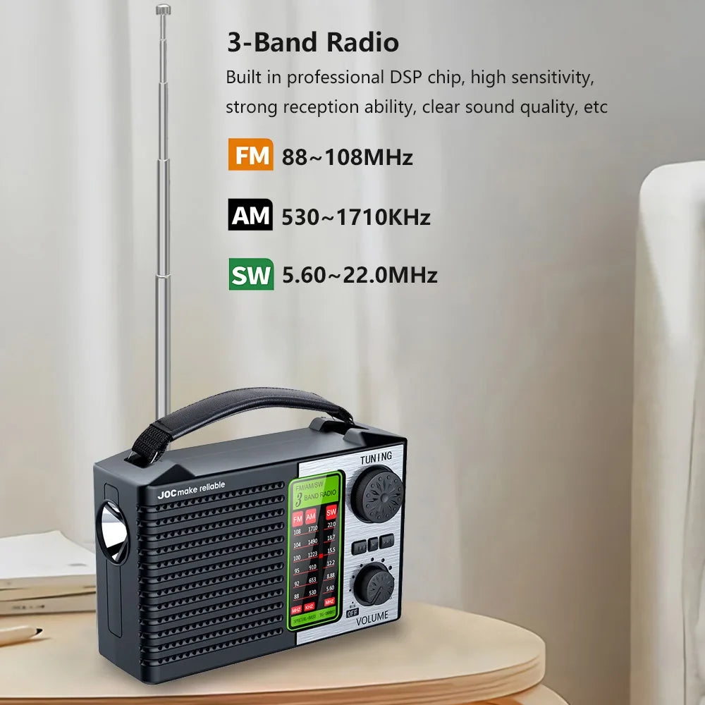 Portable AM/FM Shortwave Radio – Rechargeable Battery Powered Full Band Receiver with USB/TF MP3 Player & Bluetooth Speaker Function