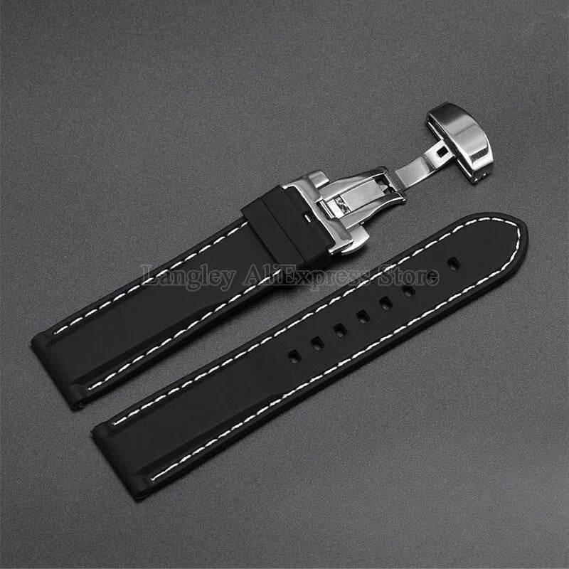 Rubber Watch Band 18/20/22/24mm — Quick Release Silicone Bracelet for Seiko, Men & Women, Sport Waterproof with Butterfly Buckle