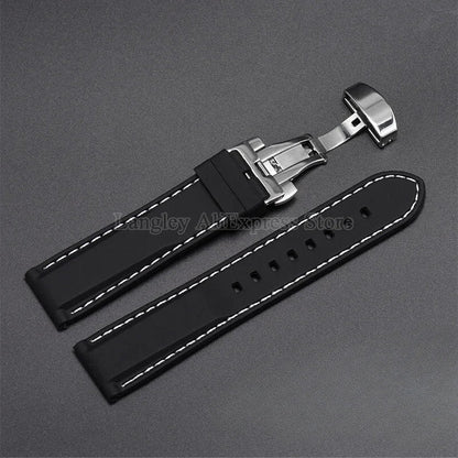 Rubber Watch Band 18/20/22/24mm — Quick Release Silicone Bracelet for Seiko, Men & Women, Sport Waterproof with Butterfly Buckle