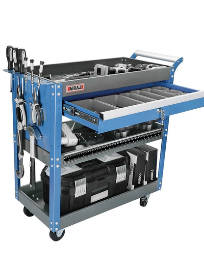 AIRAJ 3-Tier Rolling Tool Cart on Wheels - 440 lbs Capacity Storage for Garage & Warehouse, Available in Blue/Black/Red