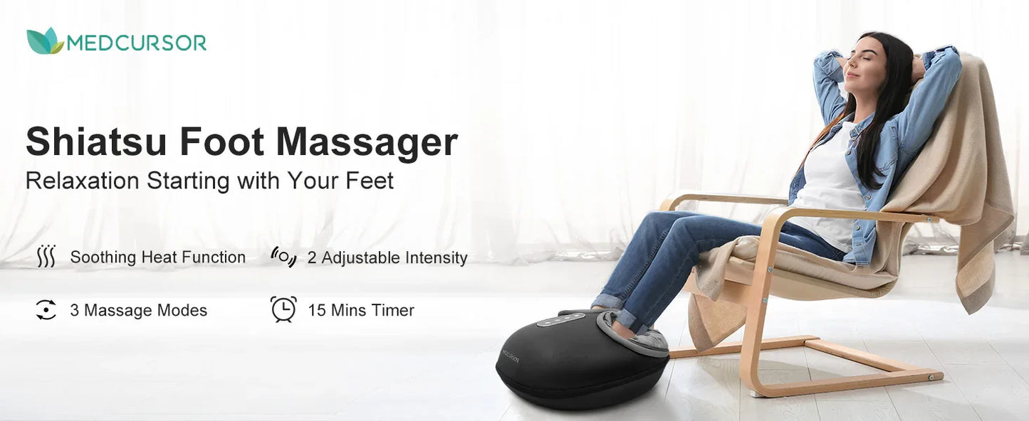 Medcursor Shiatsu Foot Massager with Heat — Electric Roller Massage Machine for Muscle Relaxation & Pain Relief, Fully Wrapped Foot Therapy