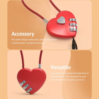 Love-Shaped Heart Code Padlock – Wedding Gift with Password Lock, Long Wire Rope for Trolley Case & Security