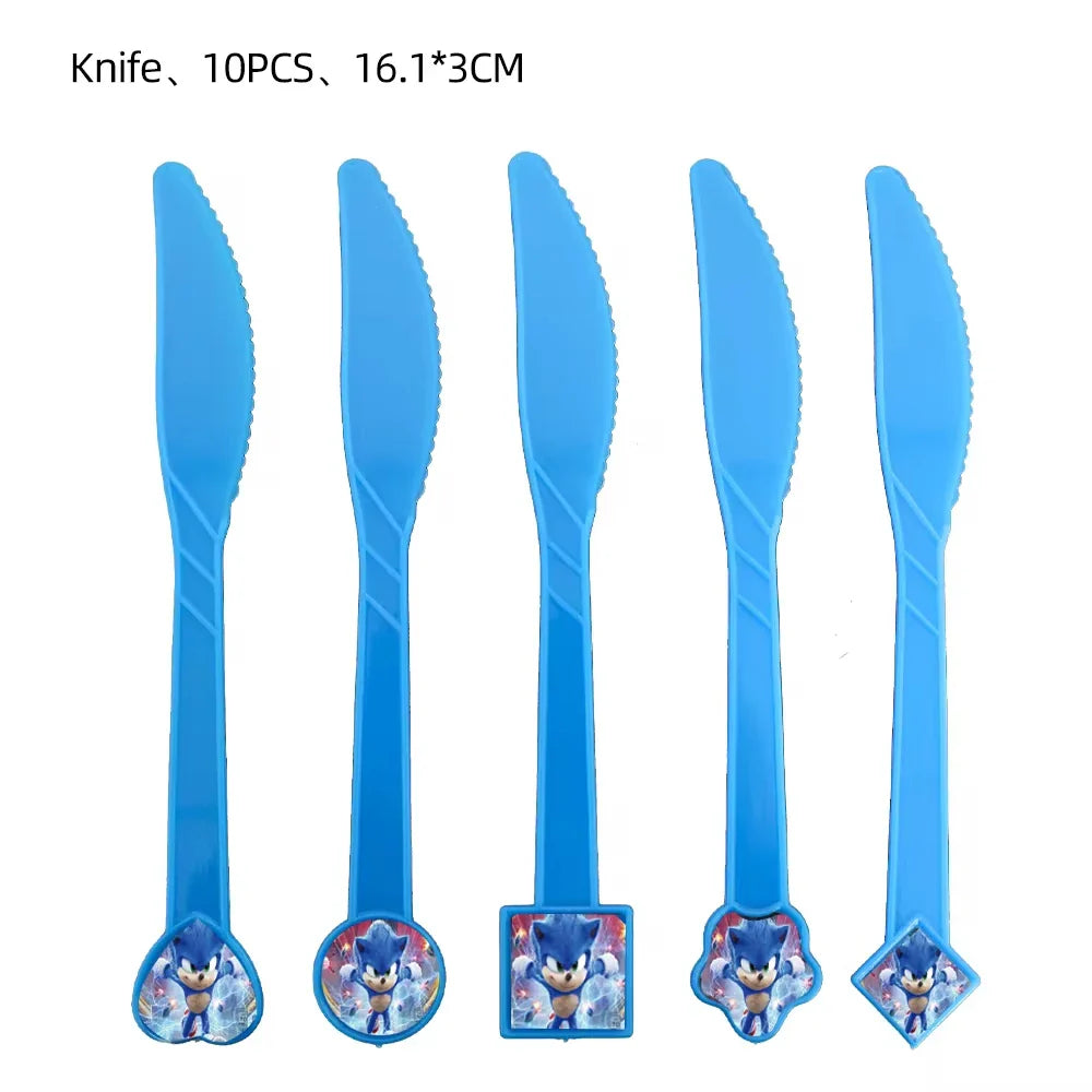 Sonic Cartoon Party Supplies Set – Disposable Tableware with Plates, Cups, Napkins & Balloons for Boys’ Birthday & Baby Shower Decor