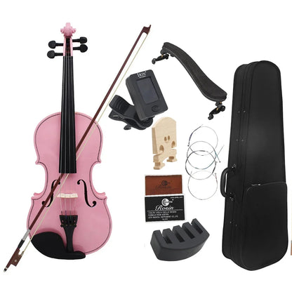 4/4 Full Size Violin - Solid Wood Black Acoustic Violin Set with Case, Bow, Rosin, Tuner, Strings & Shoulder Rest for Beginners