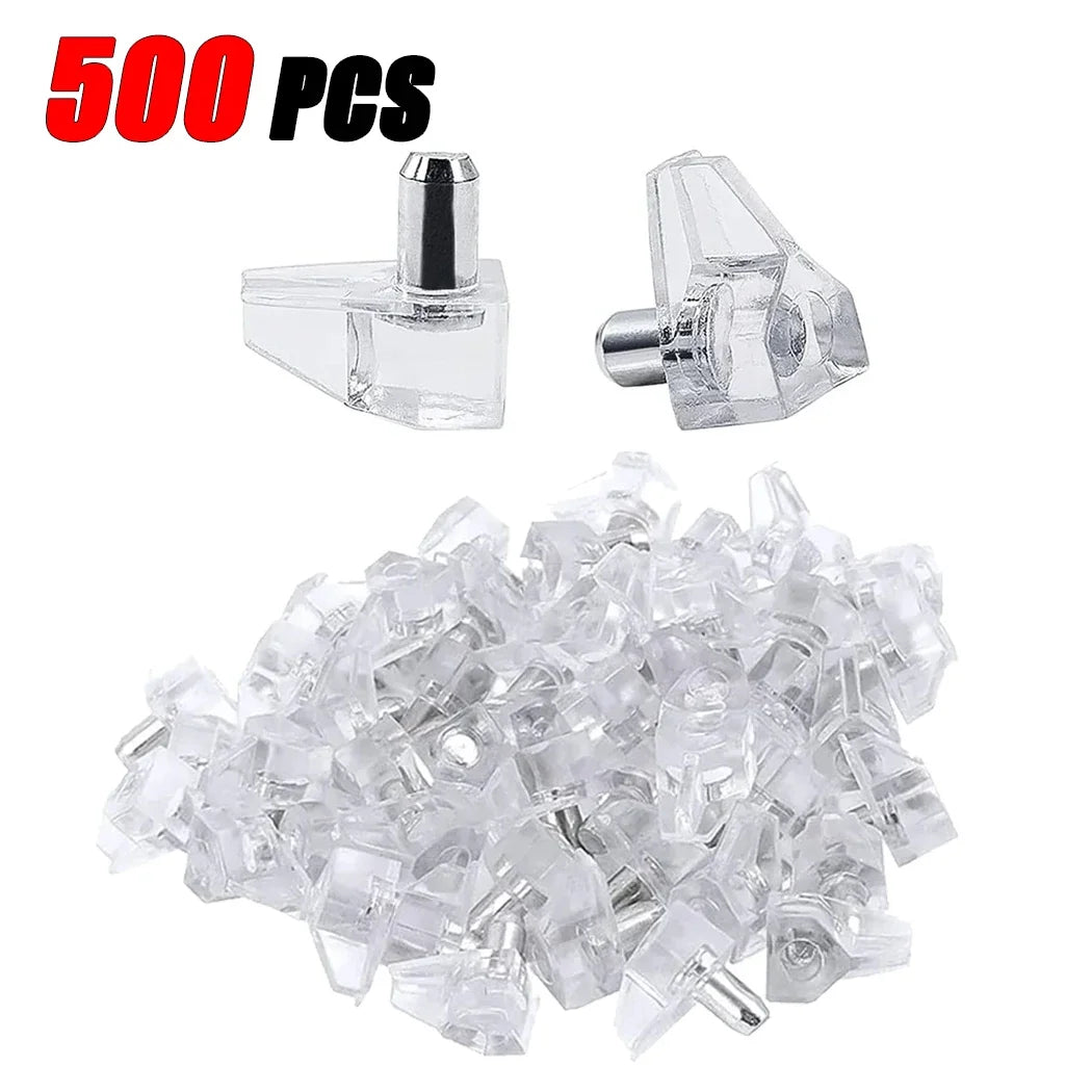 10/500PCS Transparent Shelf Studs – Plastic Laminate & Glass Plate Support Pegs for Cabinet, Wardrobe, Furniture Hardware