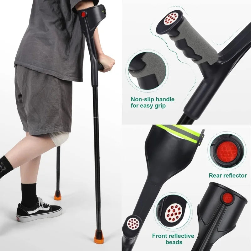 Lightweight Adjustable Aluminum Forearm Crutches for Adults — Foldable Elbow Crutch with Cuff for Walking