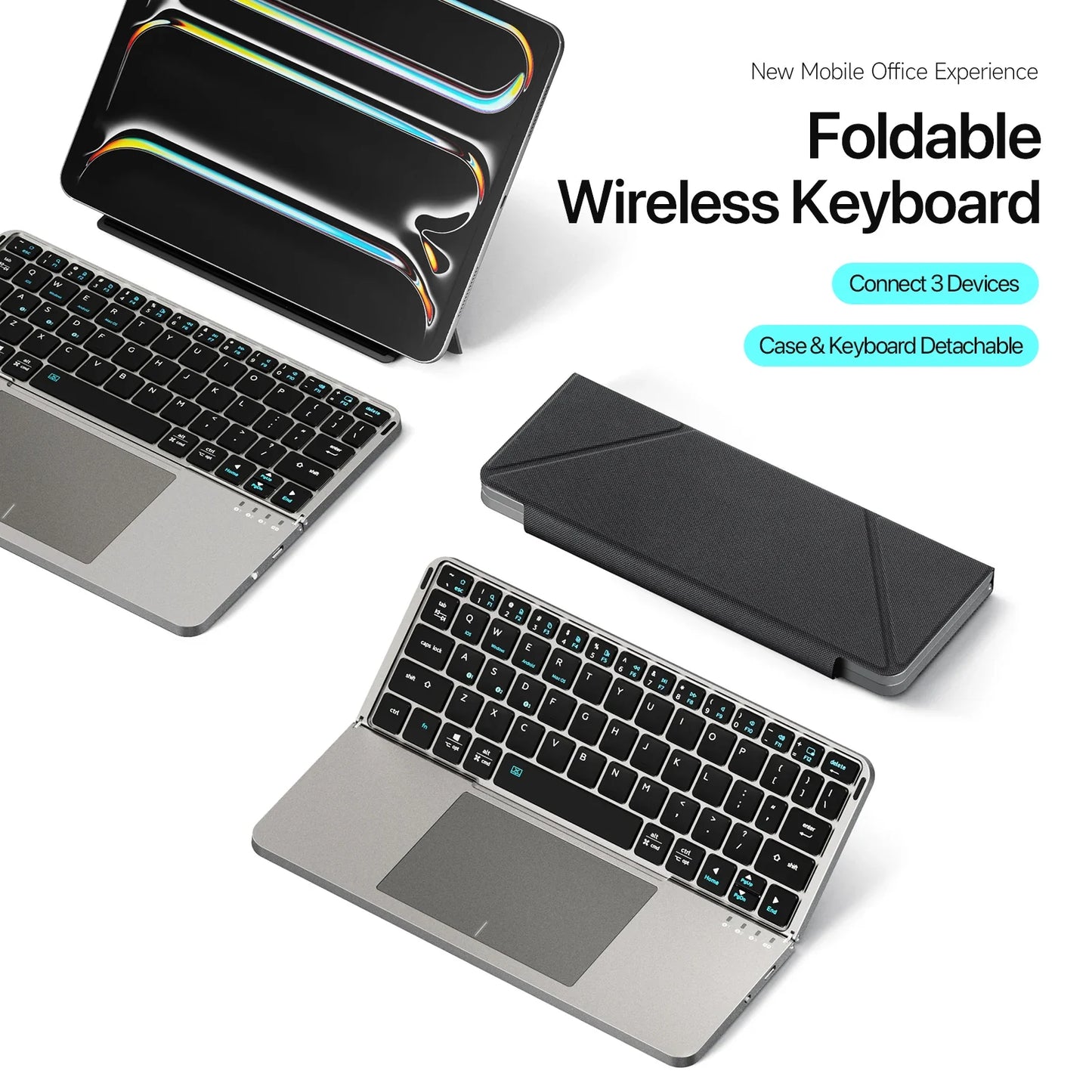 Foldable Bluetooth 5.0 Keyboard with Touchpad & Phone Holder for Phones, Tablets, PC – Multifunctional Portable Wireless Keyboard