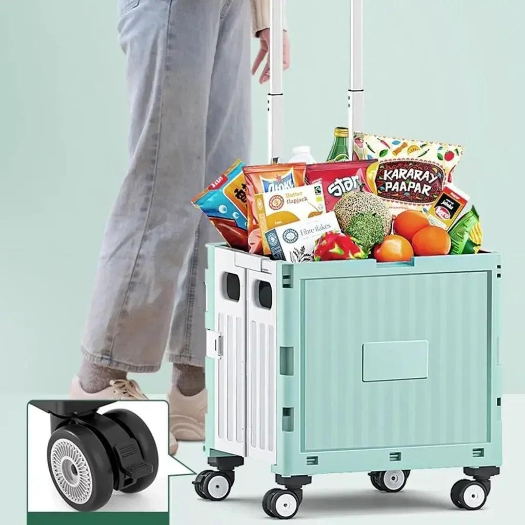 Portable Camping Trolley Storage Box - Folding Outdoor Organizer with Adjustable Handle for Picnics & Travel