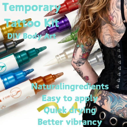Temporary Skin Tattoo Pen – 10 Colors, Dual-Ended for Bold & Fine Lines, Long-Lasting Body & Face Art