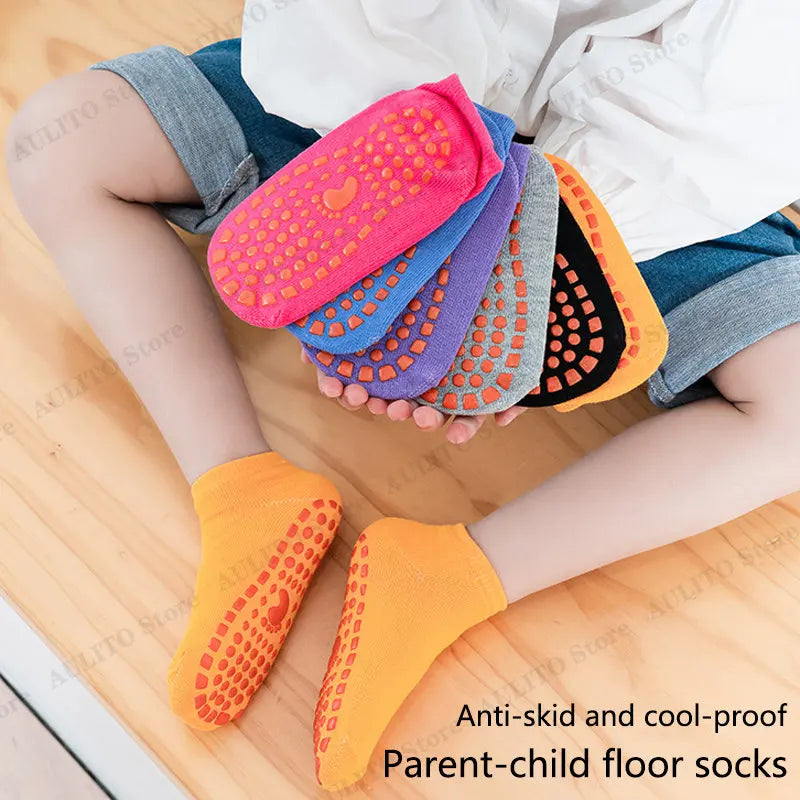 Anti-Slip Floor Socks: Parent-Child Trampoline Cotton Breathable Socks for Kids & Adults - Elastic Sports Wear for Boys & Girls Outdoors