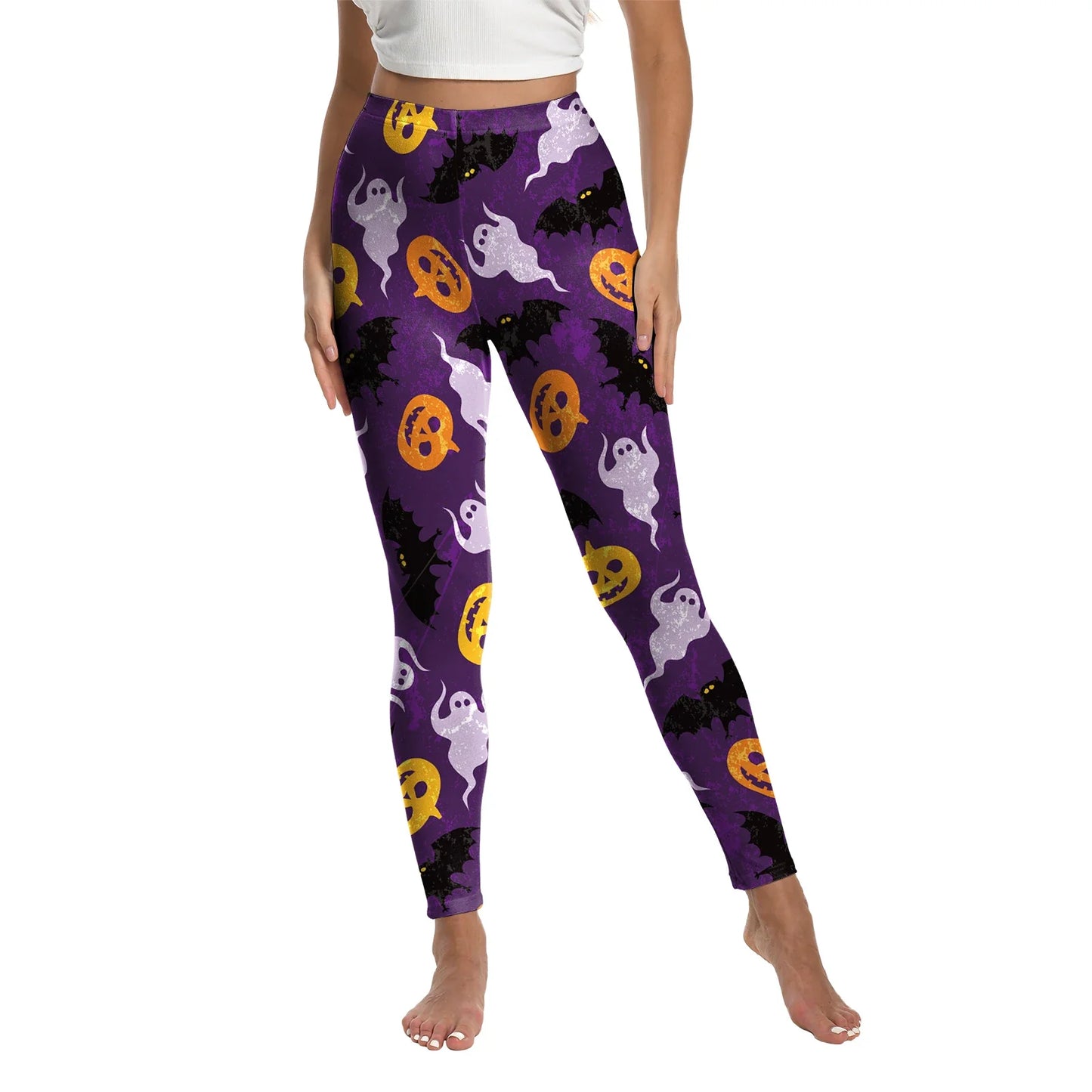 Women’s Halloween Leggings - Spooky Pumpkin Stripe Graphic Stretch Pants for Parties & Workouts