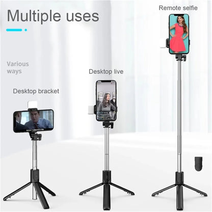 Portable Bluetooth Selfie Stick Tripod with Remote Shutter & Fill Light – Extendable Wireless Phone Stand