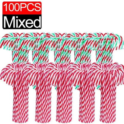 100/10pcs Christmas Candy Cane Ornaments – Plastic Twisted Hanging Decorations for Tree & Party Favors