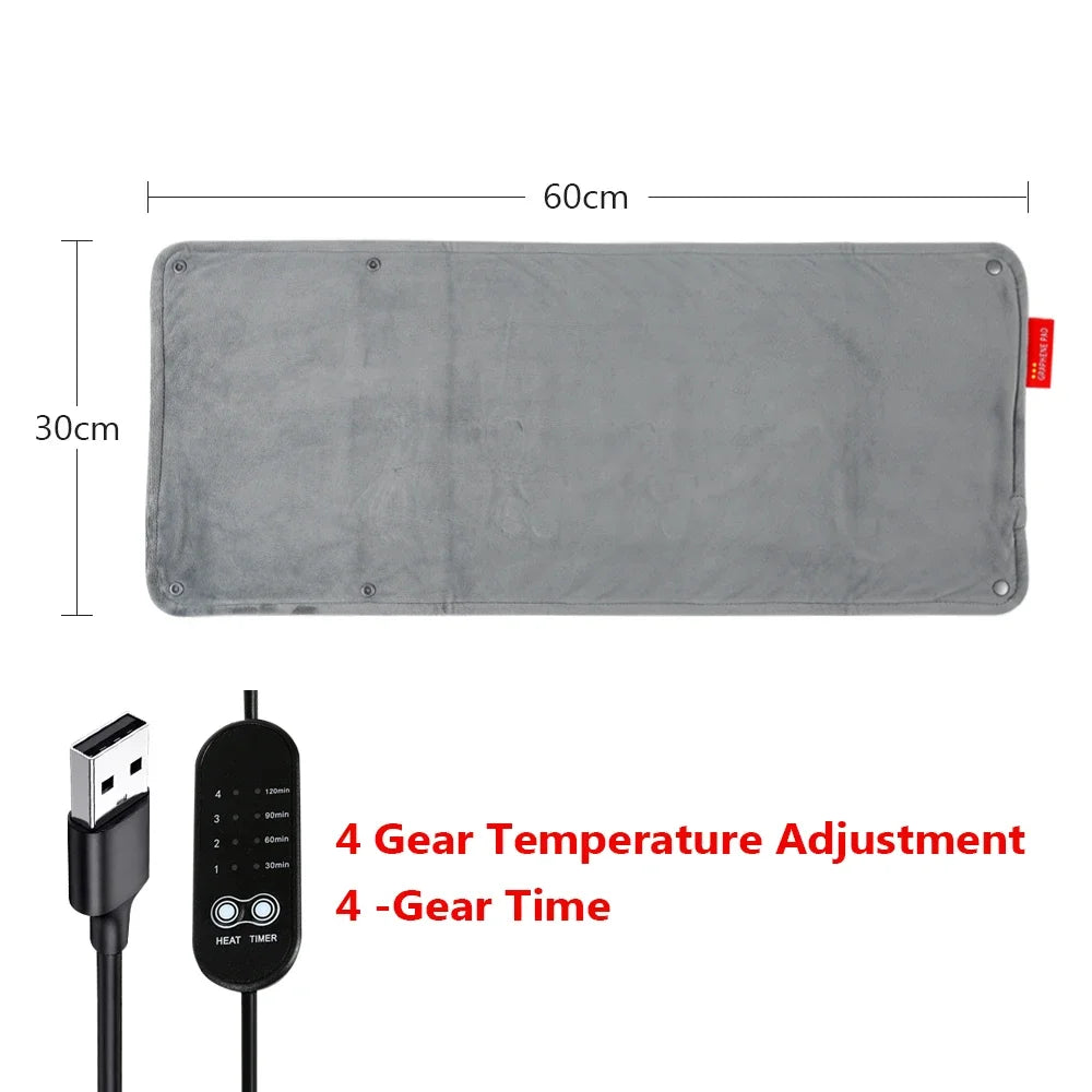Graphene Electric Blanket & Heated Chair Cushion – USB Powered Insulation with 4-Speed Heating & Timer for Office & Car